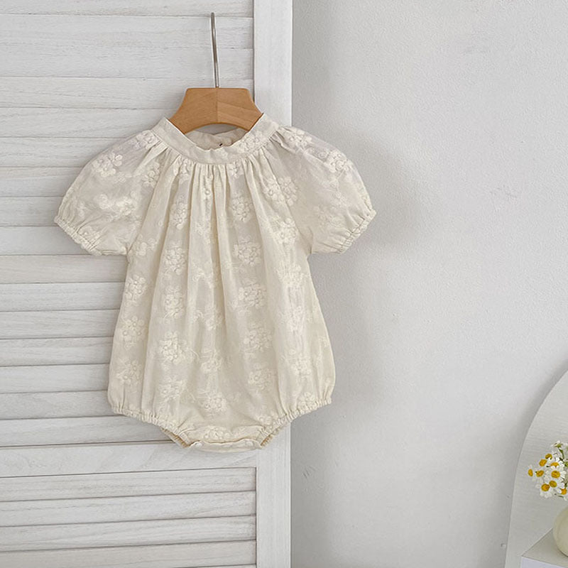 Summer Girls Solid Color Flowers Embroidery Short Sleeves Onesies and Girls’ Dress – Princess Sister Matching Set, MyKids-USA®, Baby & Toddler Outfits, MyKids-USA - Size/Age - 66 (3-6M) - Color - Beige -  -  - TR2505072136-B