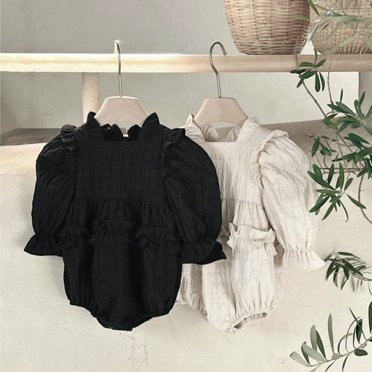 MyKids-USA® Autumn Waffle Grid Solid Color Baby Kids Girls Princess Bodysuit