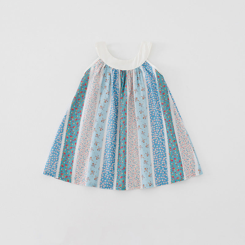 Baby Girl Floral Pattern Bow Tie Patched Design Sling Dress