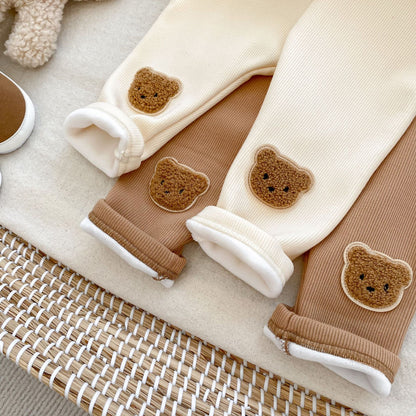 Baby Girl Little Bear Thickened Long Pants In Winter