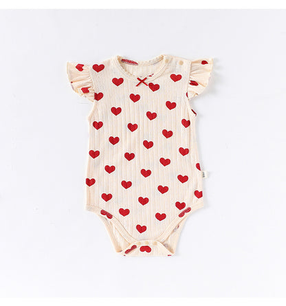 Summer Arrival Baby Unisex Crew Neck Fly Sleeves Hearts or Flowers Pattern Onesies Bodysuits, MyKids-USA®, Baby One-Pieces, MyKids-USA - Size/Age - 66 (3-6M) - Color - Beige -  -  - TR2505192128-A