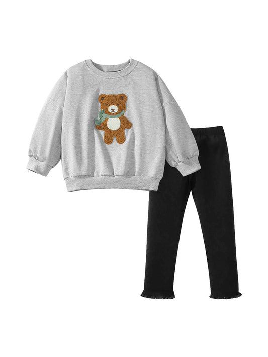 Spring And Autumn Girls Teddy Bear Pattern Long Sleeves Top Sweatshirt And Black Pants Clothing Set, MyKids-USA®, Baby & Toddler Outfits, MyKids-USA -  -  -  -  -  -  - 