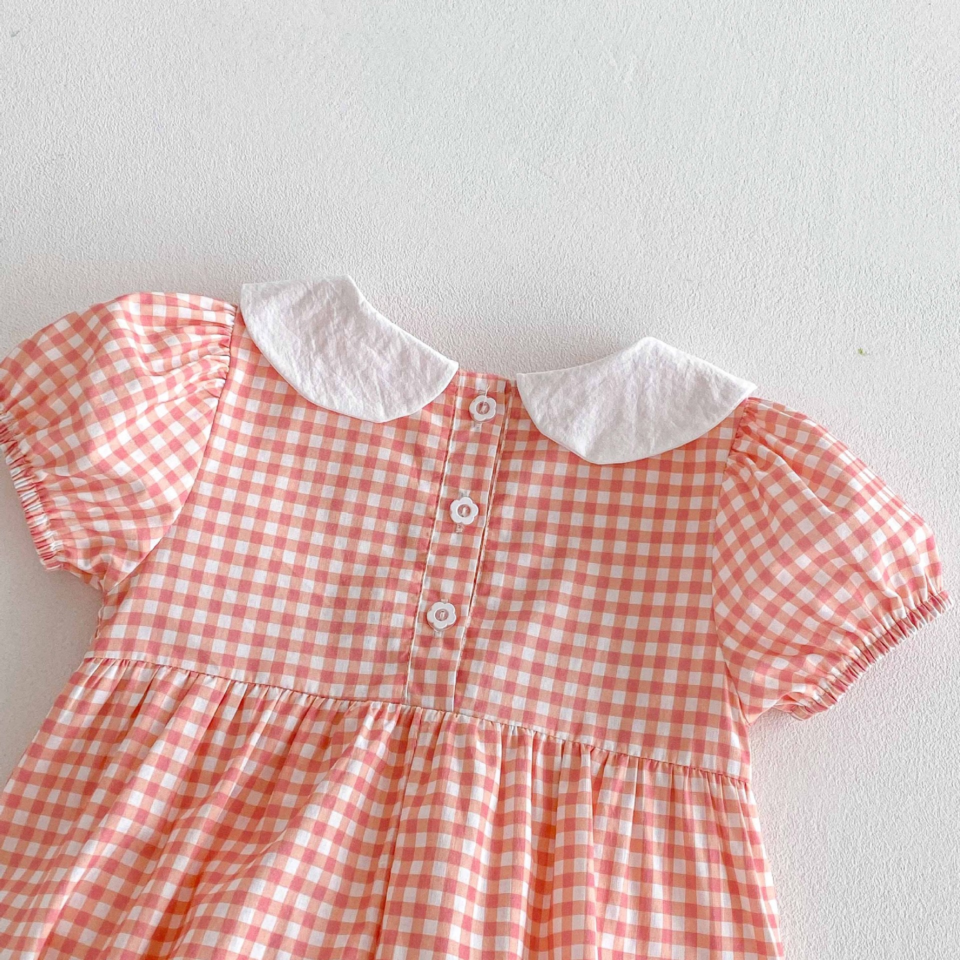 Summer Arrival Baby Girls Cute Plaid Short Sleeves Teddy Pattern Onesies, MyKids-USA®, Baby One-Pieces, MyKids-USA -  -  -  -  -  -  - 