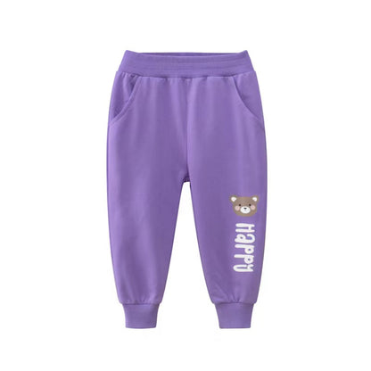 Baby Girl Cartoon Animal Graphic Solid Color Elastic Trousers