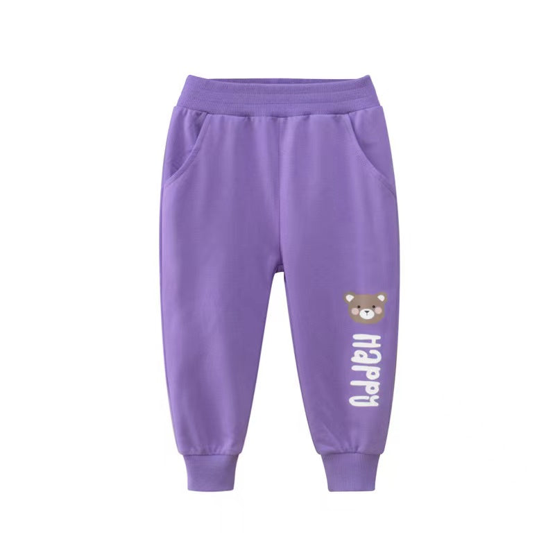 Baby Girl Cartoon Animal Graphic Solid Color Elastic Trousers, MyKids-USA®, Baby & Toddler Bottoms, MyKids-USA - Size/Age - 90 (12-24M) - Color - Purple -  -  - JM2205271913-C