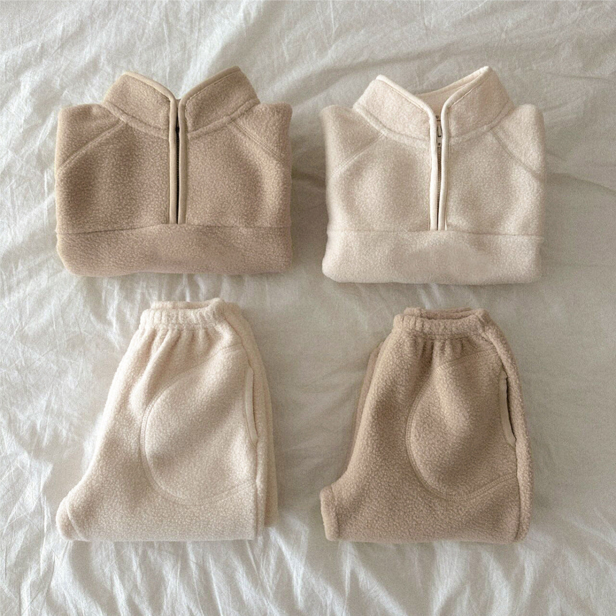MyKids-USA® Winter and Autumn Baby Kids Unisex Fleece-Lined Plain Pullover and Pants Clothing Set