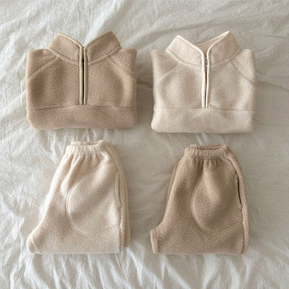 MyKids-USA® Winter and Autumn Baby Kids Unisex Fleece-Lined Plain Pullover and Pants Clothing Set