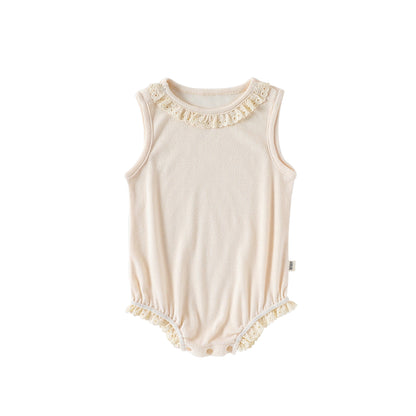 Summer Arrival Baby Girls Hollow-out Pattern Onesies Bodysuits with Collar, MyKids-USA®, Baby One-Pieces, MyKids-USA - Size/Age - 66 (3-6M) - Color - Beige -  -  - TR2505212342-A