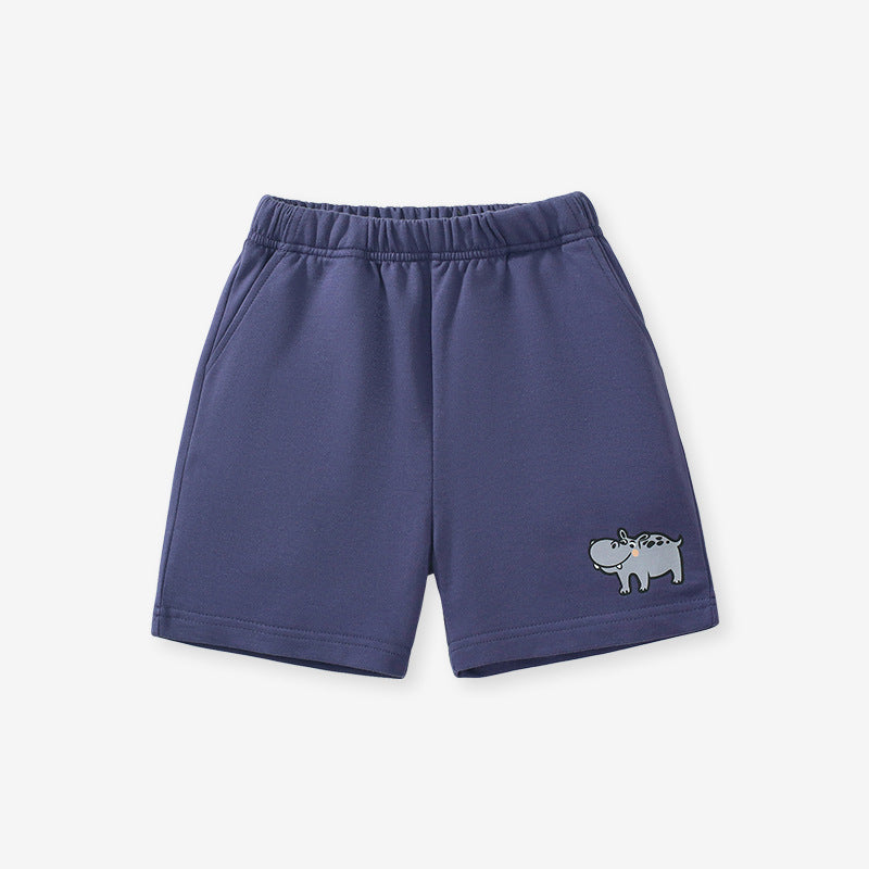 Boys Solid Soft Cotton Casual Style Shorts With Cartoon Logo