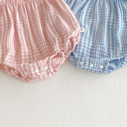 Summer Arrival Baby Girls Sleeveless Plaid Pattern Strap Bodysuit, MyKids-USA®, Baby One-Pieces, MyKids-USA -  -  -  -  -  -  - .