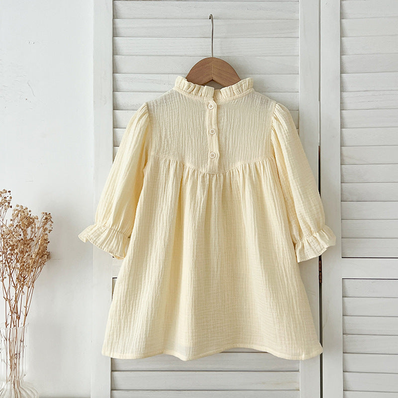 Arrival Spring Baby Kids Girls Long Sleeves Solid Color Ruffle Collar Dress, MyKids-USA®, Baby & Toddler Dresses, MyKids-USA - Size/Age - 90 (12-24M) - Color - Apricot -  -  - TR2412281812-A