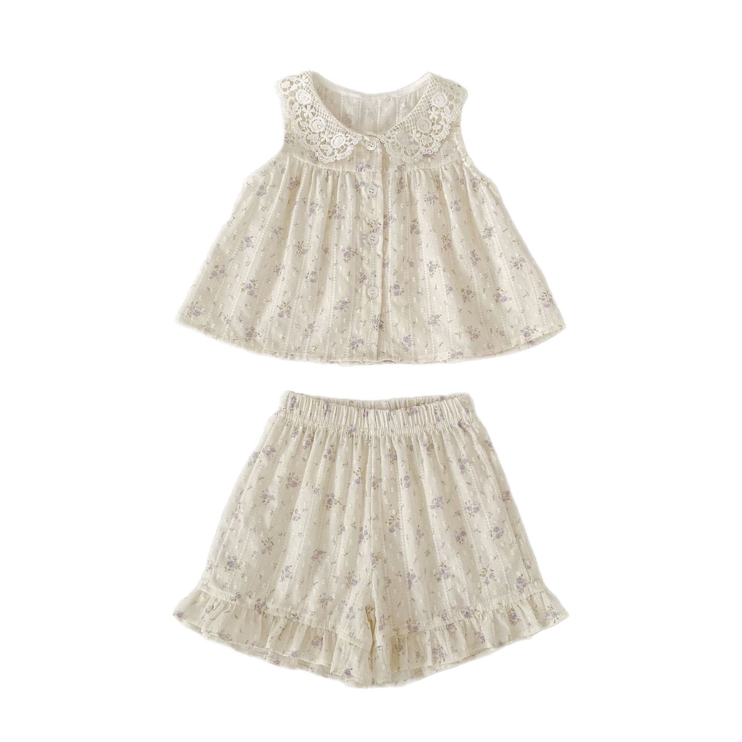 Arrival Summer Baby Kids Girls Sleeveless Floral Pattern Top and Shorts Clothing Set, MyKids-USA®, Baby & Children's Outfits, MyKids-USA - Size/Age - 73 (6-9M) - Color - Beige -  -  - TR2605172359-A.