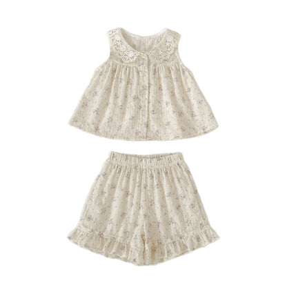 Arrival Summer Baby Kids Girls Sleeveless Floral Pattern Top and Shorts Clothing Set, MyKids-USA®, Baby & Children's Outfits, MyKids-USA - Size/Age - 73 (6-9M) - Color - Beige -  -  - TR2605172359-A.