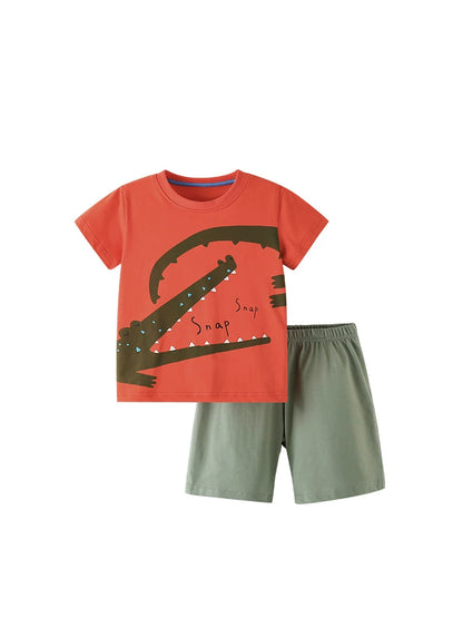 Summer Baby Kids Cartoon Crocodiles Pattern T-shirt and Plain Shorts Casual Clothing Set for Boys, MyKids-USA®, Baby & Toddler Outfits, MyKids-USA -  -  -  -  -  -  - 