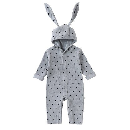 Spring Arrival Baby Unisex Long Sleeves Dots Pattern Hooded Rompers, MyKids-USA®, Baby One-Pieces, MyKids-USA - Size/Age - 66 (3-6M) - Color - Grey -  -  - TR2601301734-C.