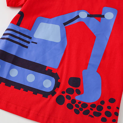 Summer Boys’ Red Cartoon Pattern T-shirt