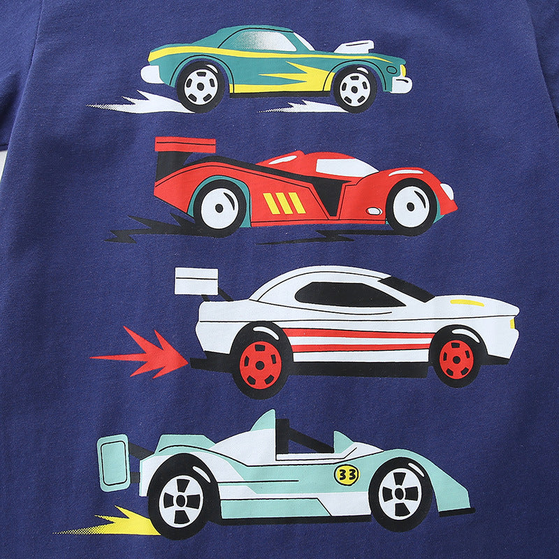 Summer Boys’ Racing Cars Cartoon Pattern T-shirt in European and American Style, MyKids-USA®, Baby & Toddler Tops, MyKids-USA -  -  -  -  -  -  - 