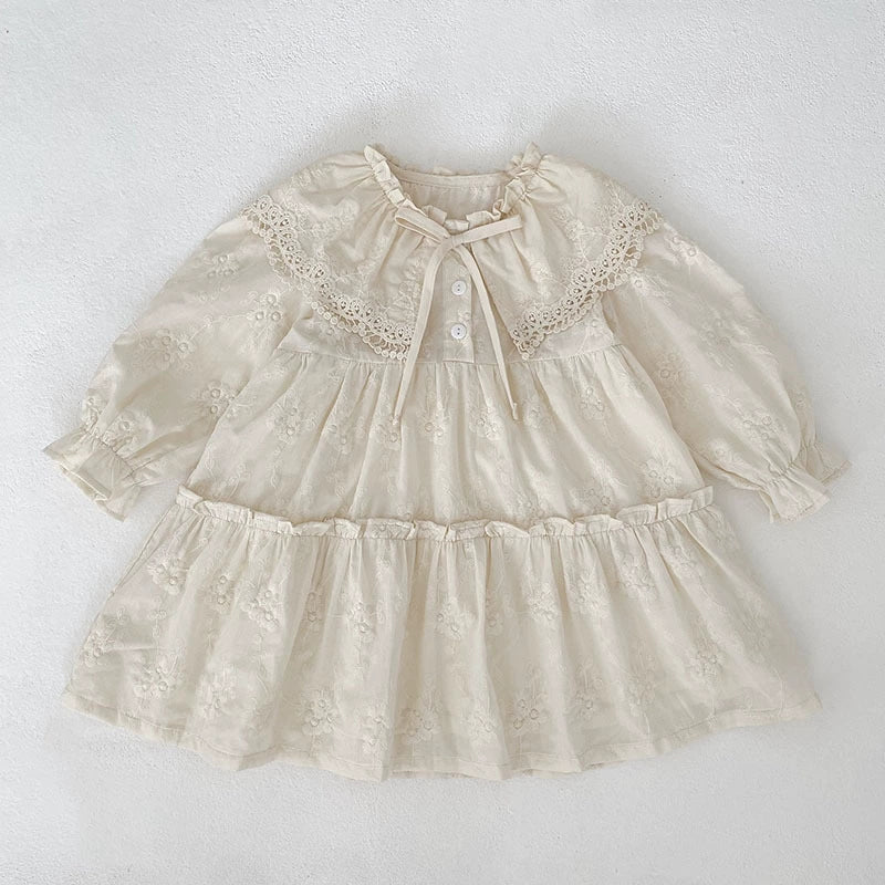 Autumn Baby Girls Flowers Pattern Long-sleeved Onesies and Dress – Princess Sister Matching Set with Collar, MyKids-USA®, Baby & Toddler Dresses, MyKids-USA - Size/Age - 66 (3-6M) - Color - Beige -  -  - TR2508142301-B