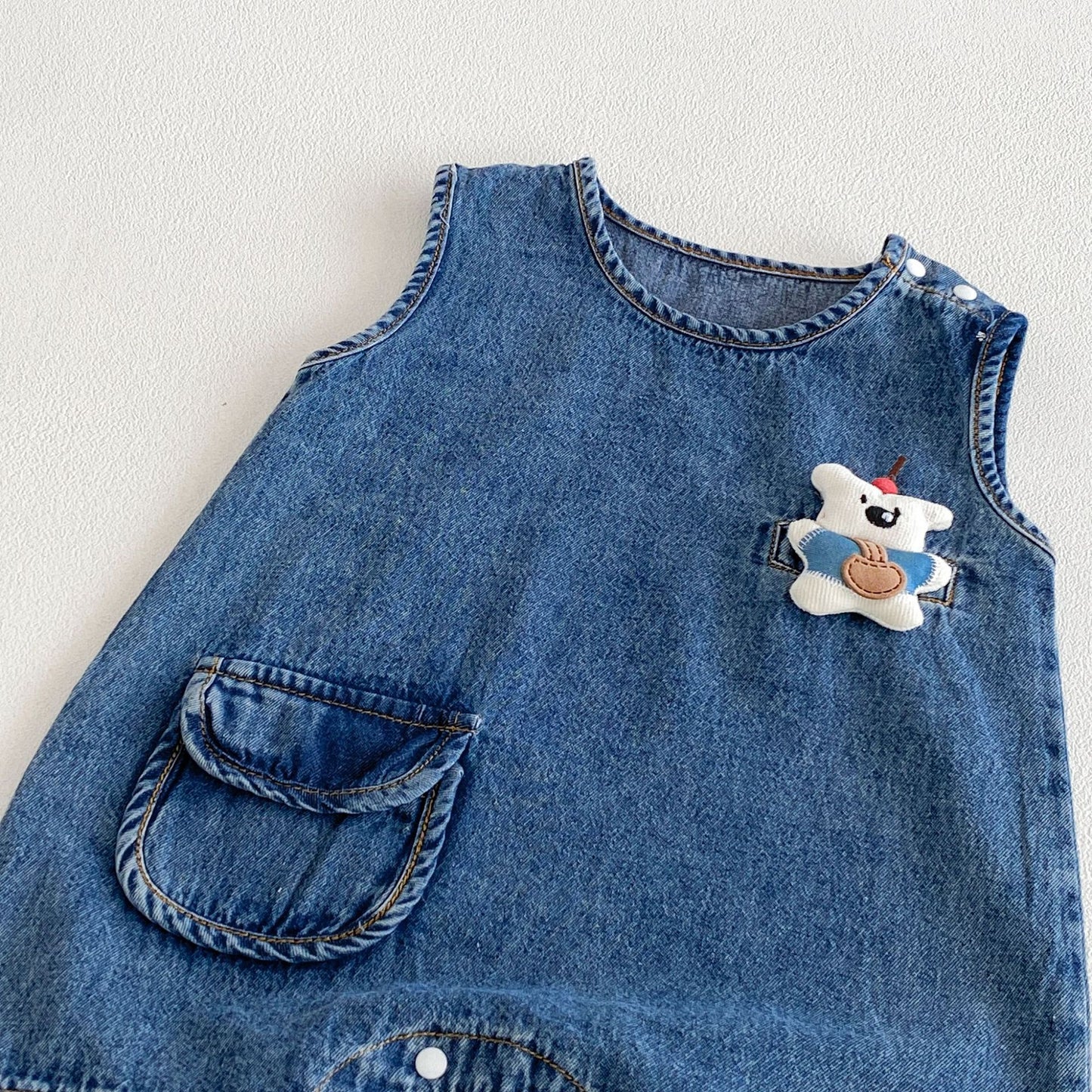 Design Summer Baby Kids Boys Sleeveless Denim Cartoon Pattern Rompers