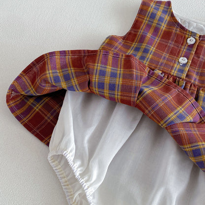 Design Summer Baby Kids Girls Sleeveless Plaid Pattern Bodysuit