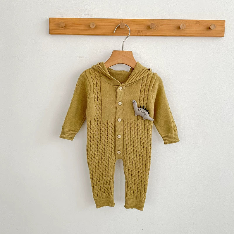 Autumn Arrival Unisex Baby’s Solid Color Geometric Jacquard and Cartoon Dinosaurs Pattern Knitted Rompers, MyKids-USA®, Baby One-Pieces, MyKids-USA -  -  -  -  -  -  - 