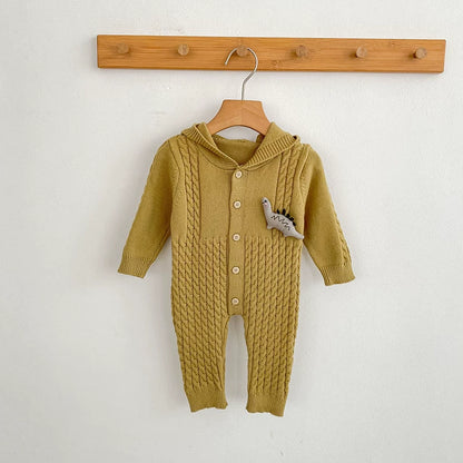 Autumn Arrival Unisex Baby’s Solid Color Geometric Jacquard and Cartoon Dinosaurs Pattern Knitted Rompers, MyKids-USA®, Baby One-Pieces, MyKids-USA -  -  -  -  -  -  - 