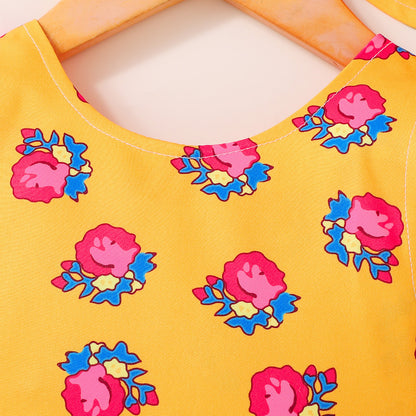 Design Summer Baby Kids Girls Sleeveless Flowers Pattern Dress with Hat