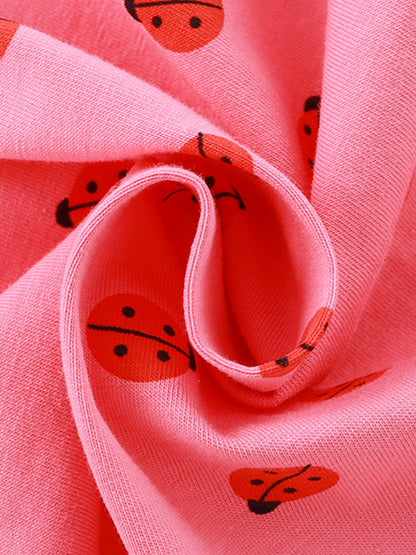 Summer New Arrival Baby Kids Girls Short Sleeves Ladybird Print Pink Dress