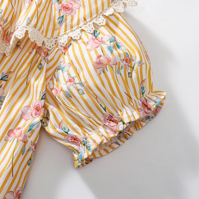 Summer Arrival Flowers and Stripe Pattern Short Sleeves Dress for Stylish Girls, MyKids-USA®, Baby & Toddler Dresses, MyKids-USA -  -  -  -  -  -  - 