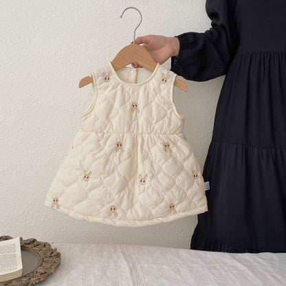 Autumn and Winter Arrival Baby Kids Girls Rabbits Pattern Sleeveless Cotton-Padded Dress, MyKids-USA®, Baby & Toddler Dresses, MyKids-USA - Size/Age - 73 (6-9M) - Color - Apricot -  -  - TR2511232348-A
