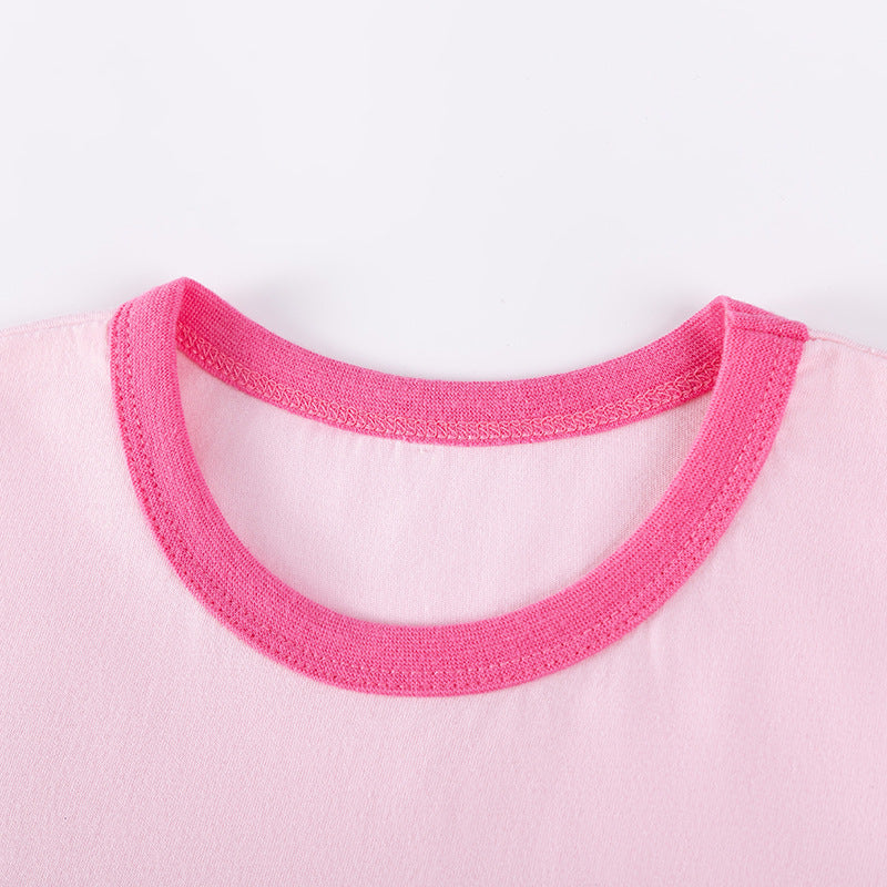 Summer Hot Selling Baby Kids Girls Short Sleeves Cartoon Pattern T-shirt and Striped Pants Clothing Set