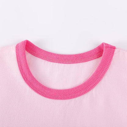 Summer Hot Selling Baby Kids Girls Short Sleeves Cartoon Pattern T-shirt and Striped Pants Clothing Set