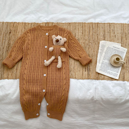 New Autumn Infant Baby Unisex Solid Knit Sweaters Long Sleeve Romper Include Little Bear