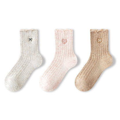 Autumn and Winter Arrival Baby Unisex Breathable Embroidery Pattern Socks 1 Lot=3-Pair Set