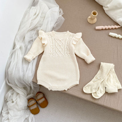 Autumn Arrival Baby Girls Jacquard Pattern Knitted Long Sleeves Crew Neck Onesies, MyKids-USA®, Baby One-Pieces, MyKids-USA - Size/Age - 66 (3-6M) - Color - Apricot -  -  - TR2410071643-A