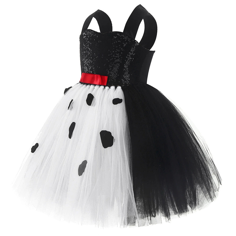 Arrival Girls’ Cruella-Inspired Halloween Costume – Black and White Devil Witch Tutu Dress Set for Cosplay, MyKids-USA®, Costume Sets, MyKids-USA -  -  -  -  -  -  - .