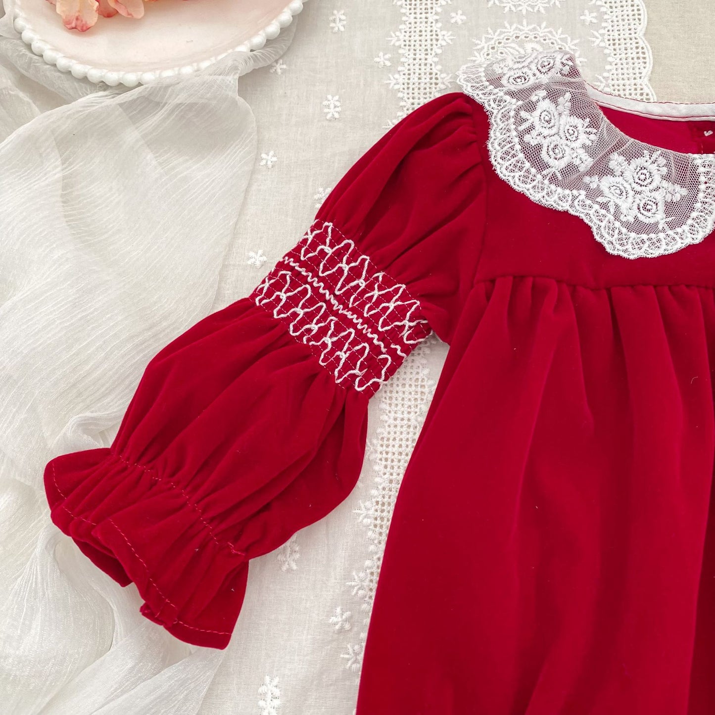 Autumn Baby Girls Lace Trim Collar Long-sleeved Bodysuit and Dress – Princess Sister Matching Set