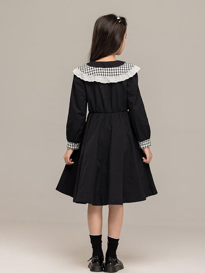 Autumn Arrival Long Sleeves Plaid Pattern Color Patchwork Dress for Stylish Girls