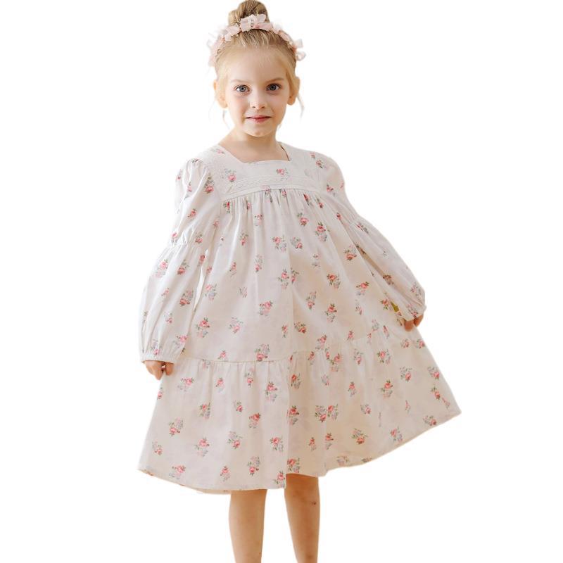 Design Autumn Girls Fashion Floral Long Sleeves Square Neck Dress, MyKids-USA®, Baby & Toddler Dresses, MyKids-USA - Size/Age - 90 (12-24M) - Color - Pink -  -  - TR2408241008-A