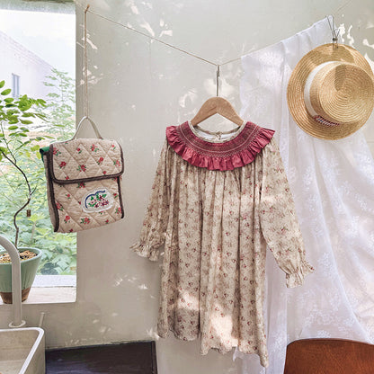 Autumn Arrival Baby Kids Girls Floral Pattern Long Sleeves Dress with Collar, MyKids-USA®, Baby & Toddler Dresses, MyKids-USA -  -  -  -  -  -  - 