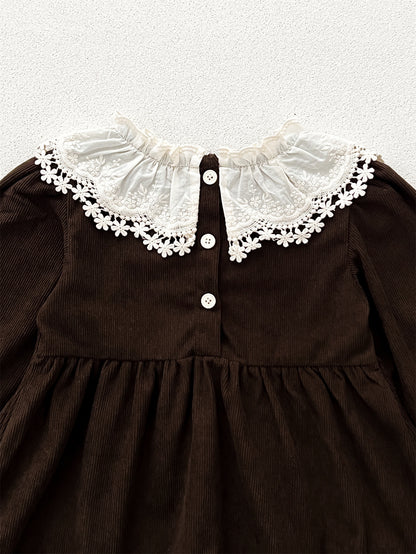 Spring and Autumn Corduroy Long-sleeved Dress with Lace Collar for Stylish Girls, MyKids-USA®, Baby & Toddler Dresses, MyKids-USA -  -  -  -  -  -  - 
