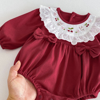 MyKids-USA® Autumn Arrival Baby Girls Long Sleeves Cute Color Patchwork Embroidered Bodysuit