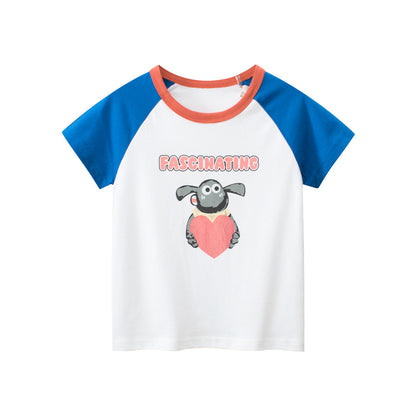 Adorable Cartoon Print Girls’ Patchwork T-Shirt For Summer