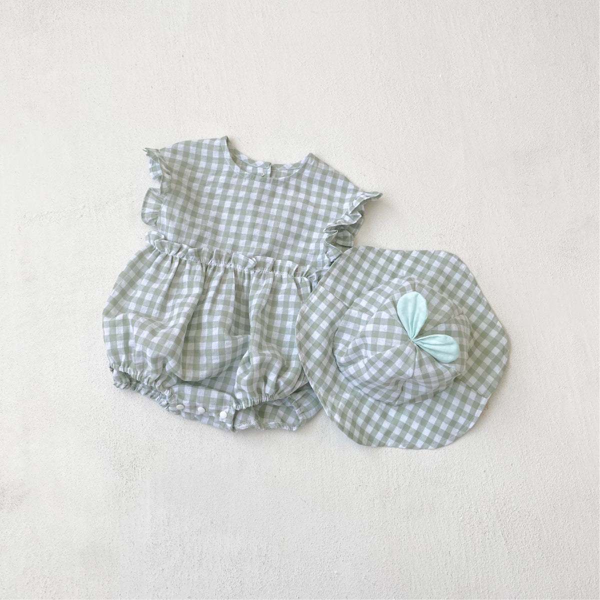 Summer Baby Kids Sleeveless Plaid Pattern Onesies and Hat Casual Clothing Set for Girls, MyKids-USA®, Baby & Toddler Outfits, MyKids-USA - Size/Age - 66 (3-6M) - Color - Green -  -  - TR2505182308-A