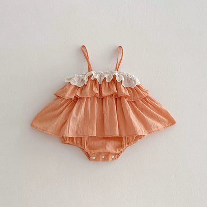 Summer Arrival Baby Girls Ruffle Design Sleeveless Strap Onesies, MyKids-USA®, Baby One-Pieces, MyKids-USA -  -  -  -  -  -  - 