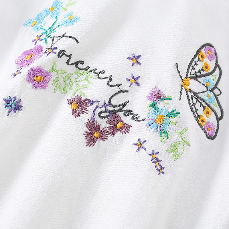Summer Girls’ Butterfly and Flowers Pattern Decorated T-shirt in European and American Style, MyKids-USA®, Baby & Toddler Tops, MyKids-USA -  -  -  -  -  -  - 
