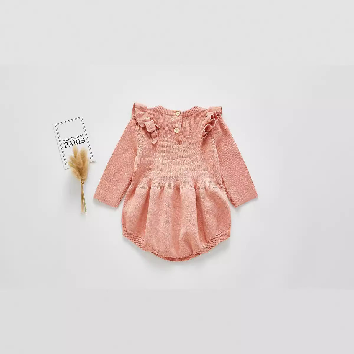 Spring and Autumn Design Baby Girls Solid Color Long Sleeves Knitted Onesies, MyKids-USA®, Baby One-Pieces, MyKids-USA - Size/Age - 59 (0-3M) - Color - Pink -  -  - TR2504192238-A