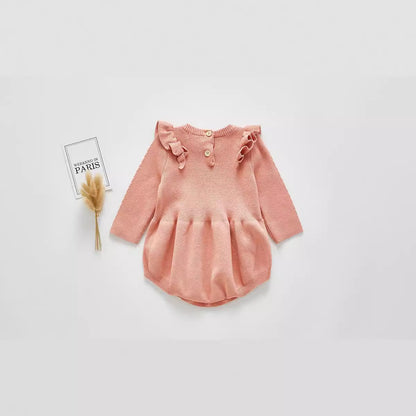 Spring and Autumn Design Baby Girls Solid Color Long Sleeves Knitted Onesies, MyKids-USA®, Baby One-Pieces, MyKids-USA - Size/Age - 59 (0-3M) - Color - Pink -  -  - TR2504192238-A