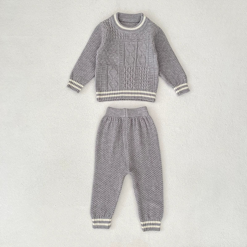 Arrival Autumn Baby Unisex Long Sleeves Geometric Jacquard Pattern Knitted Top Sweater and Long Trousers Clothing Set, MyKids-USA®, Baby & Toddler Outfits, MyKids-USA - Size/Age - 66 (3-6M) - Color - Grey -  -  - TR2507172022-B