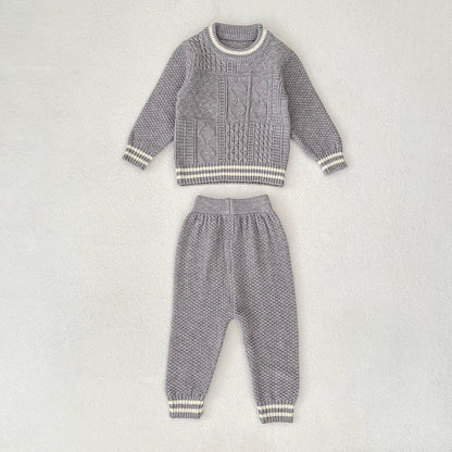 Arrival Autumn Baby Unisex Long Sleeves Geometric Jacquard Pattern Knitted Top Sweater and Long Trousers Clothing Set, MyKids-USA®, Baby & Toddler Outfits, MyKids-USA - Size/Age - 66 (3-6M) - Color - Grey -  -  - TR2507172022-B